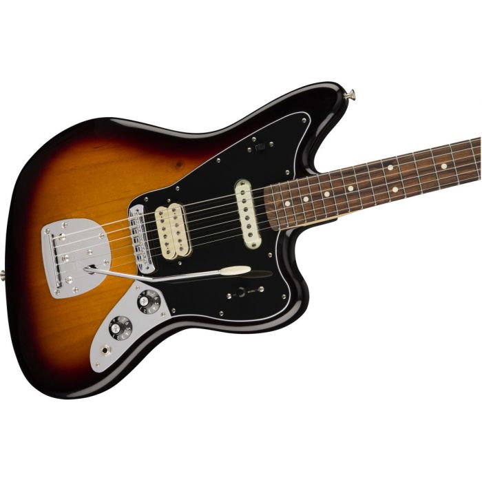 Front angled view of a Fender Player Jaguar PF 3-Color Sunburst