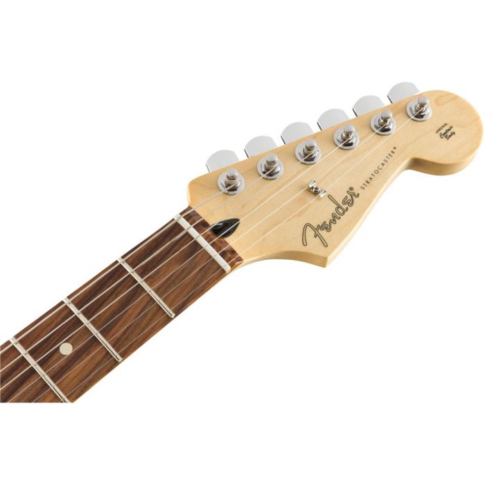 Front view of the headstock on a Fender Player Stratocaster HSH PF Tobacco Burst