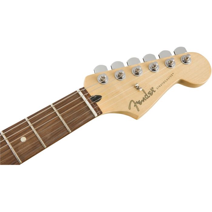 Front view of the headstock on a Fender Player Stratocaster HSS PF Polar White