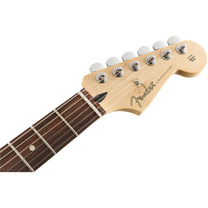Front view of the headstock on a Fender Player Stratocaster HSS PF Black