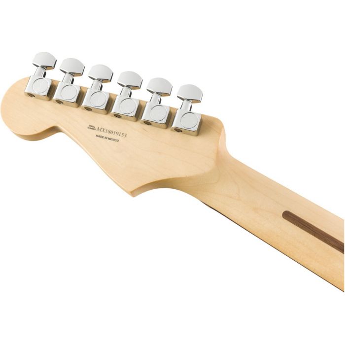 Rear view of the headstock on a Fender Player Stratocaster HSS PF Black
