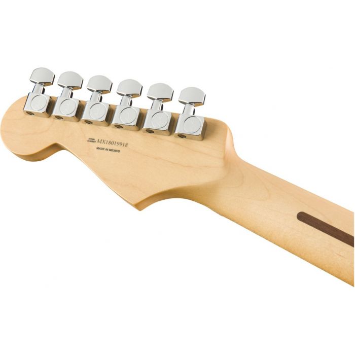 Rear view of the headstock on a Fender Player Stratocaster HSS MN Polar White