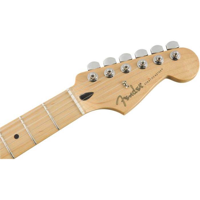 Front view of the headstock on a Fender Player Stratocaster HSS MN Tidepool