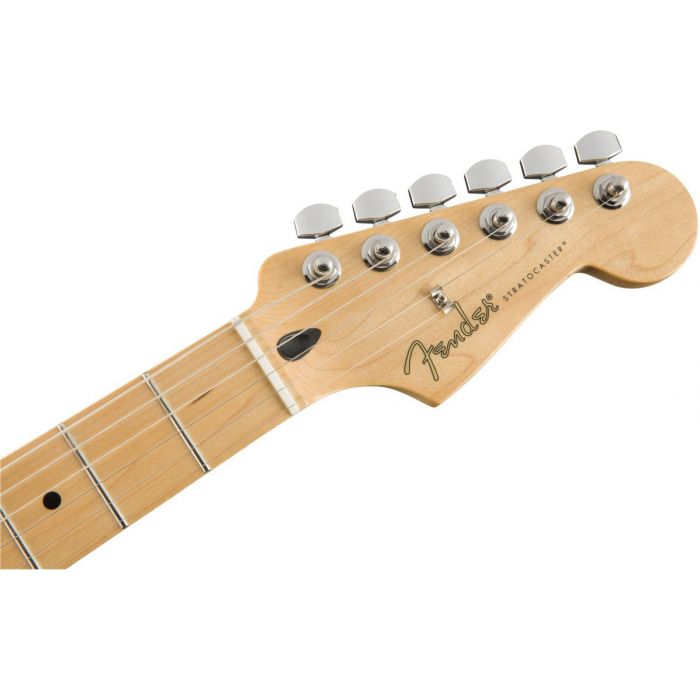 Front view of the headstock on a Fender Player Stratocaster HSS MN 3-Colour Sunburst