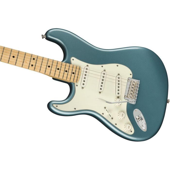 Front angled view of a Fender Player Stratocaster LH MN Tidepool