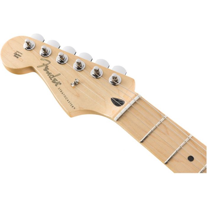 Front view of the headstock on a Fender Player Stratocaster LH MN 3-Colour Sunburst