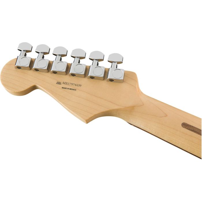 Rear view of the headstock on a Fender Player Stratocaster PF Polar White