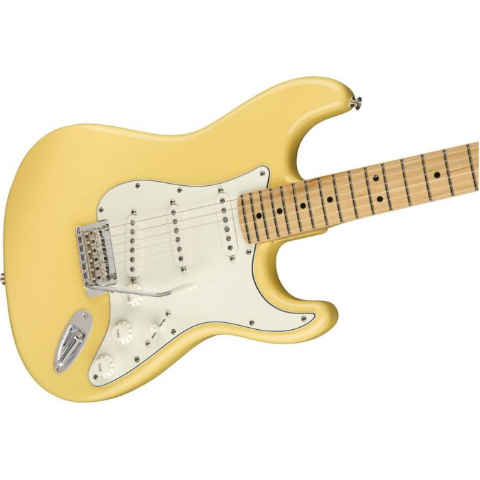 Front angled view of a Fender Player Stratocaster MN Buttercream