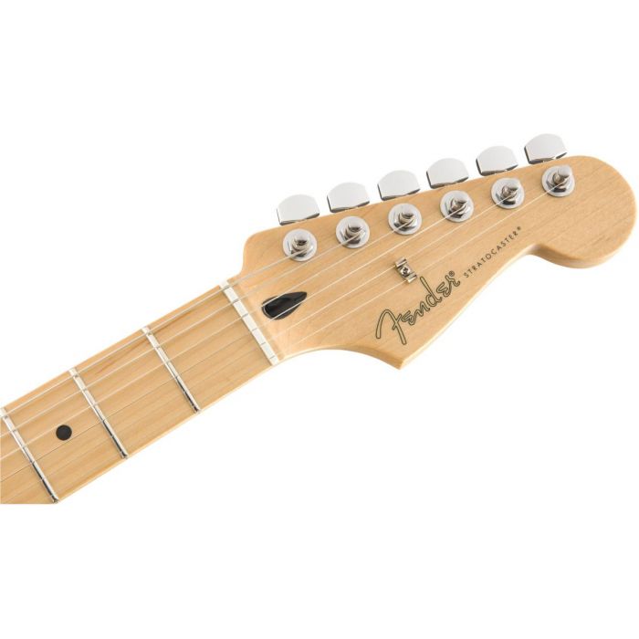 Front view of the headstock on a Fender Player Stratocaster MN Buttercream