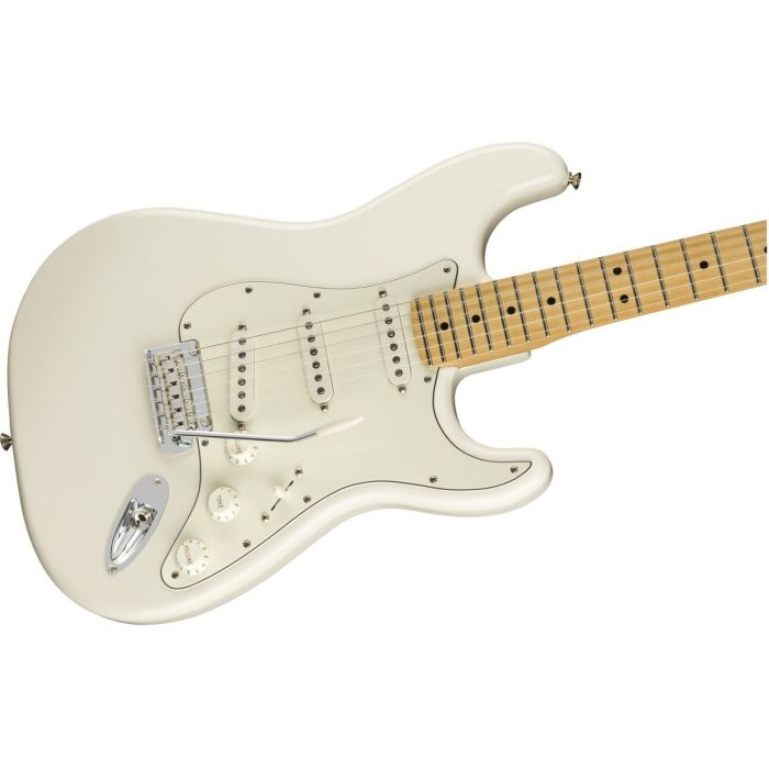 Front angled view of a Fender Player Stratocaster MN Polar White