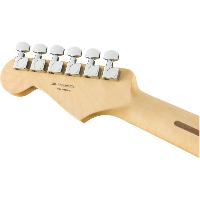 Rear view of the headstock on a Fender Player Stratocaster MN Polar White