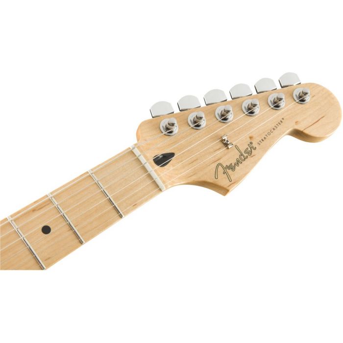 Front view of the headstock on a Fender Player Stratocaster MN Tidepool