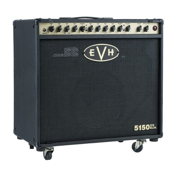 Front angled view of a EVH 5150III 50W EL34 112 Black Combo Amp