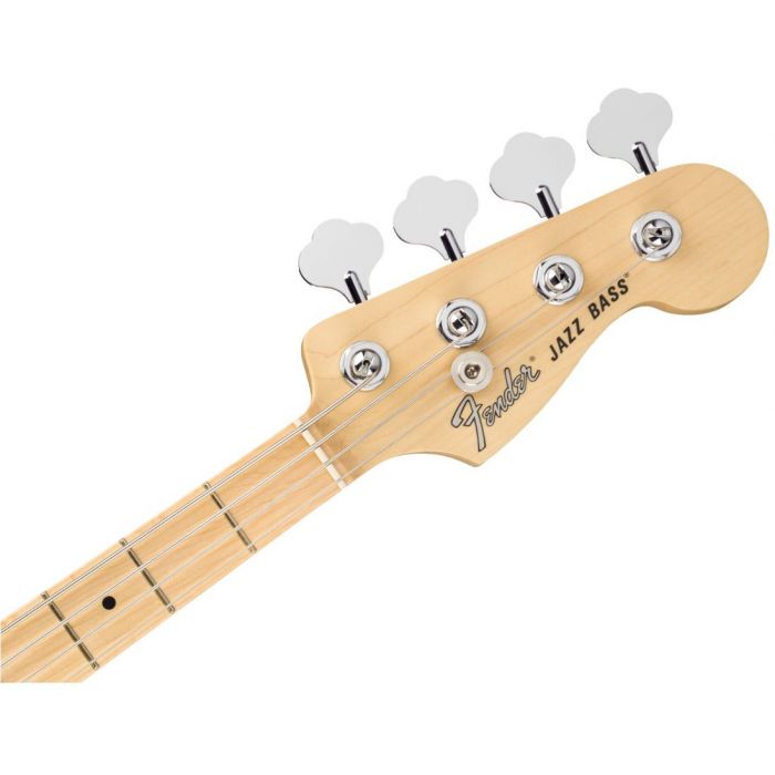 Front view of the headstock on a Fender American Performer Jazz Bass Maple FB Penny