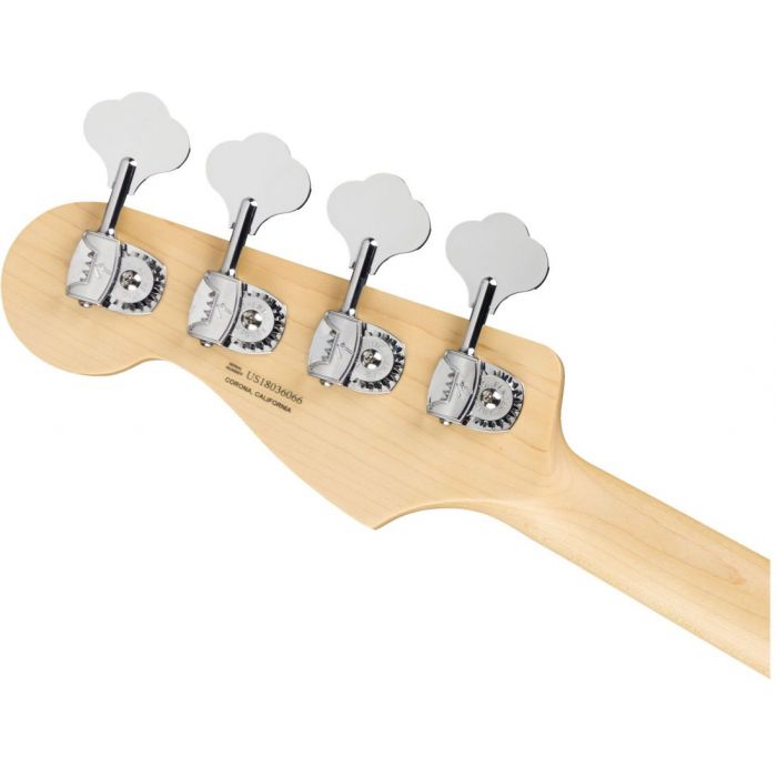 Rear view of the headstock on a Fender American Performer Jazz Bass Maple FB Penny
