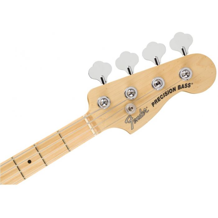 Front view of the headstock on a Fender American Performer Precision Bass MN Penny