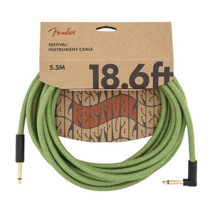 Full packaged view of a Fender 18.6' Angled Festival Cable Pure Hemp Green