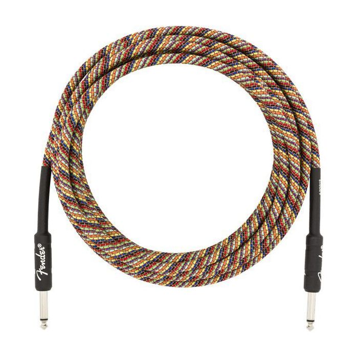 Full unpackaged view of a Fender 18.6' Festival Instrument Cable Rainbow