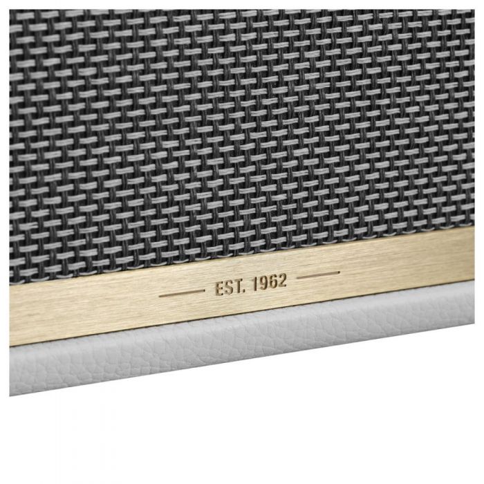 Closeup of the grille cloth on a Marshall Acton II Bluetooth Speaker White