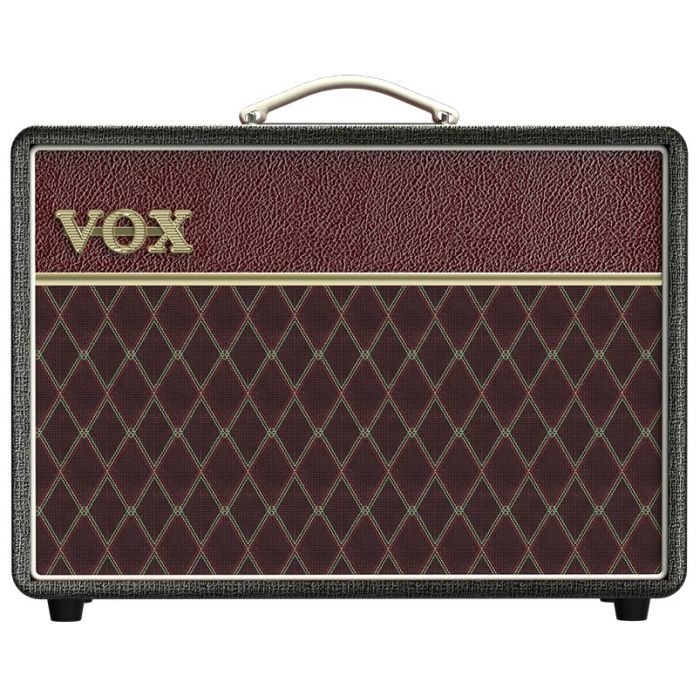 Full fronal view of a limited edition Vox AC10C1 10w Combo Amp Two Tone Black Maroon