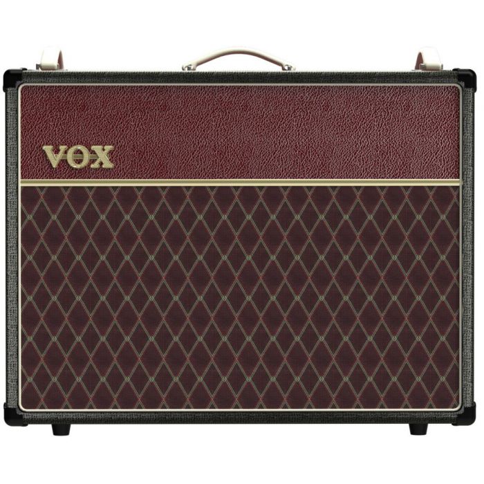 Full frontal view of a limited edition Vox AC30C2 30w 2x12 Combo Two Tone Black Maroon