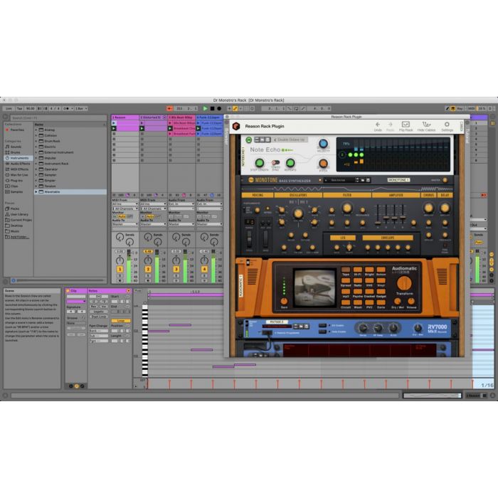 Snapshot view of the plugins within Reason 11 Digital Audio Workstation