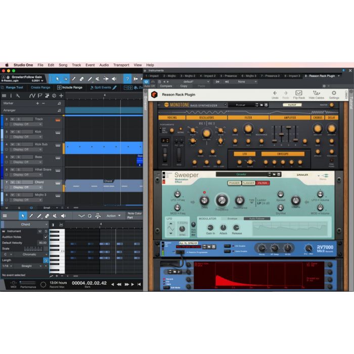 Screenshot of the rack plugins within Reason 11 Suite Digital Audio Workstation