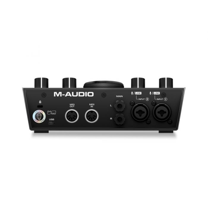 Full view of the rear-side inputs on an M-Audio AIR 192 6 USB Audio Interface