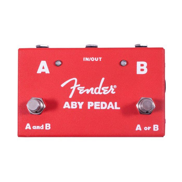 Top down view of a Fender ABY 2 Button Foot Switch in red