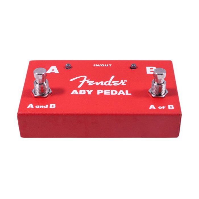 Front angled view of a Fender ABY 2 Button Foot Switch in red