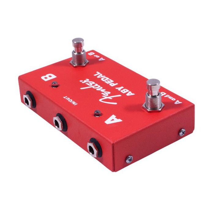 Rear right angled view of a Fender ABY 2 Button Foot Switch in red