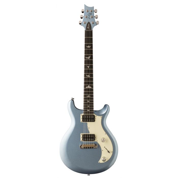 Full frontal view of a PRS SE Mira Electric Guitar in Frost Blue Metallic