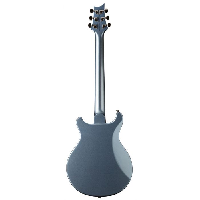 Full rear-side view of a PRS SE Mira Electric Guitar in Frost Blue Metallic