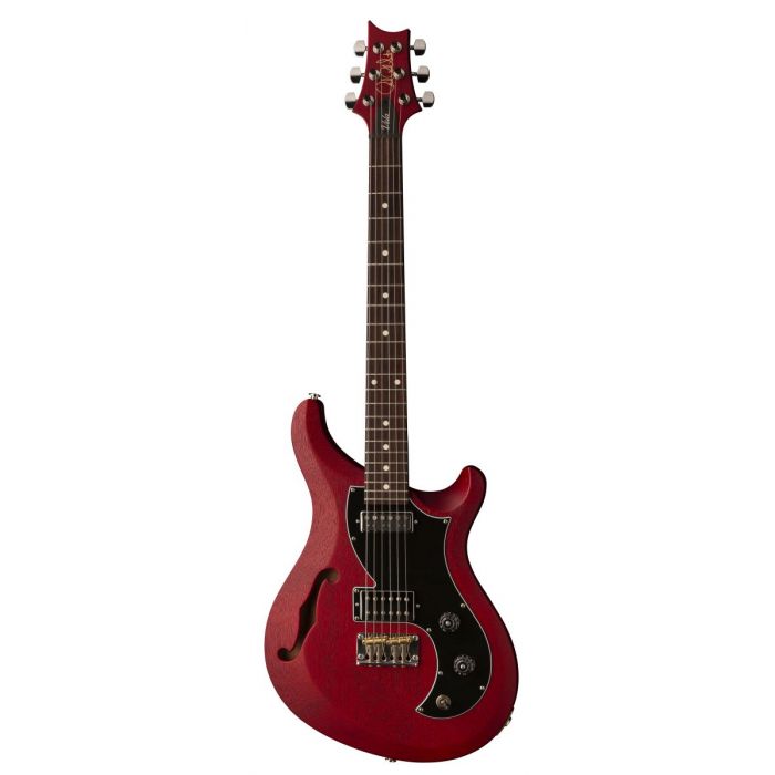 Full frontal view of a PRS S2 Vela Satin Semi Hollow Guitar Vintage Cherry