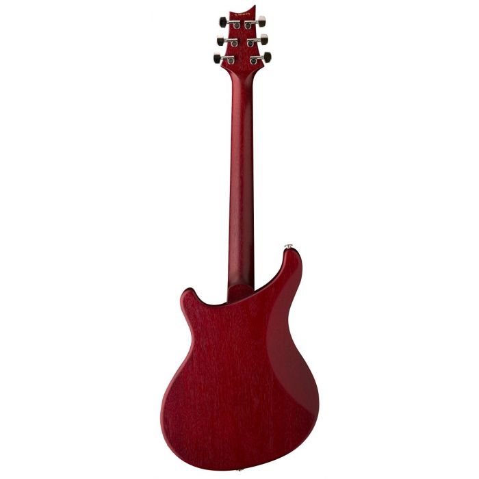 Full rear-sided view of a PRS S2 Vela Satin Semi Hollow Guitar Vintage Cherry