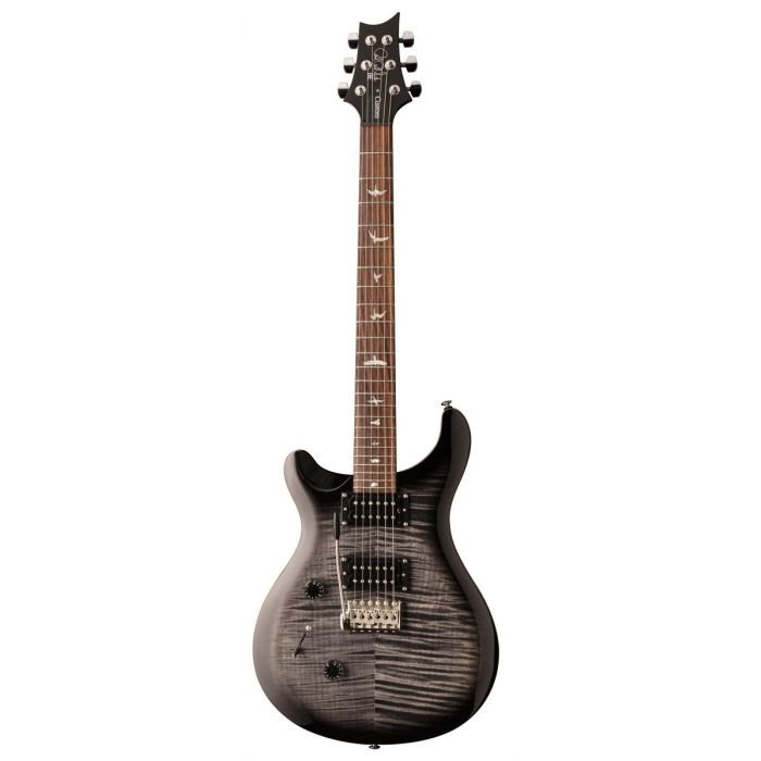 Full frontal view of a PRS SE Custom 24 Charcoal Burst Left Handed Electric Guitar