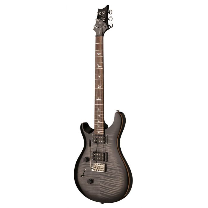 Front angled view of a PRS SE Custom 24 Charcoal Burst Left Handed Electric Guitar