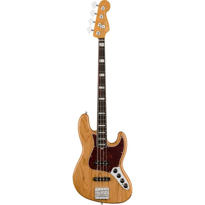 Full frontal view of a Fender American Ultra Jazz Bass RW Aged Natural