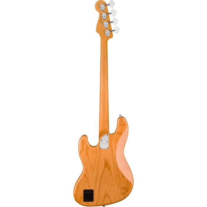 Full rear-sided view of a Fender American Ultra Jazz Bass RW Aged Natural