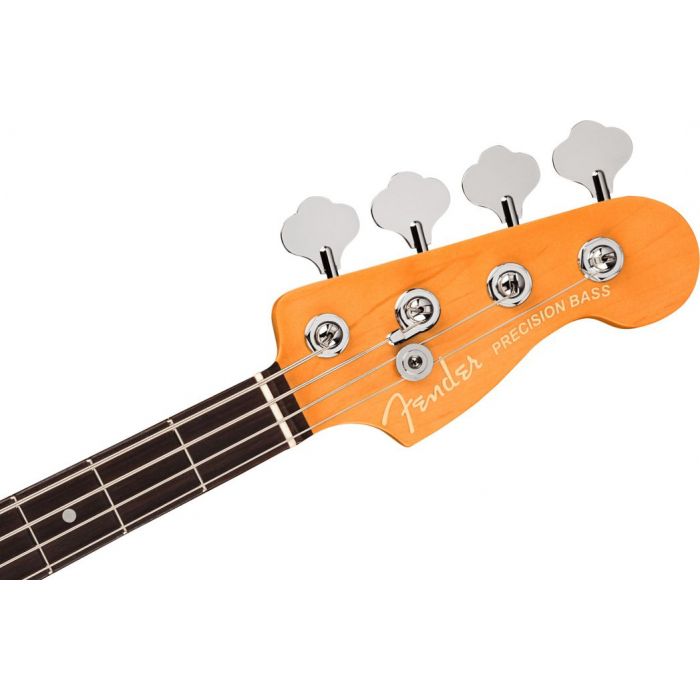 Closeup front view of the headstock on a Fender American Ultra Precision Bass RW Ultraburst