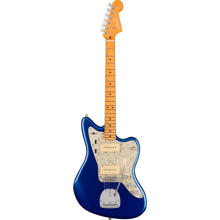 Full frontal view of a Fender American Ultra Jazzmaster MN Cobra Blue