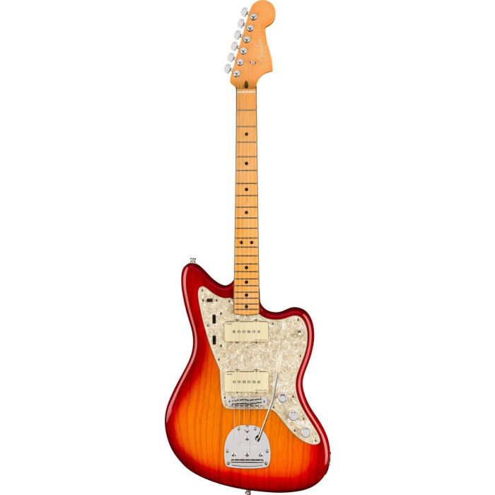 Full frontal view of a Fender American Ultra Jazzmaster MN Plasma Red Burst