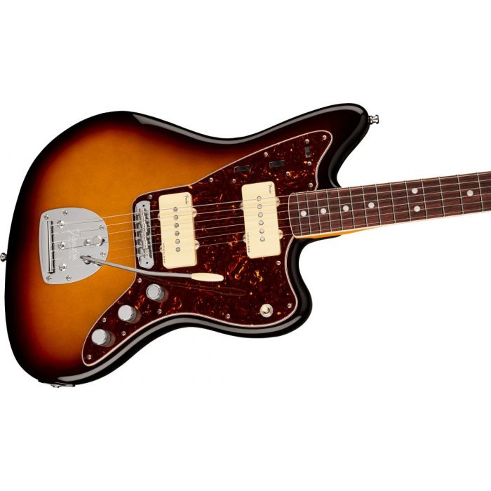 Front angled view of a Fender American Ultra Jazzmaster RW Ultraburst