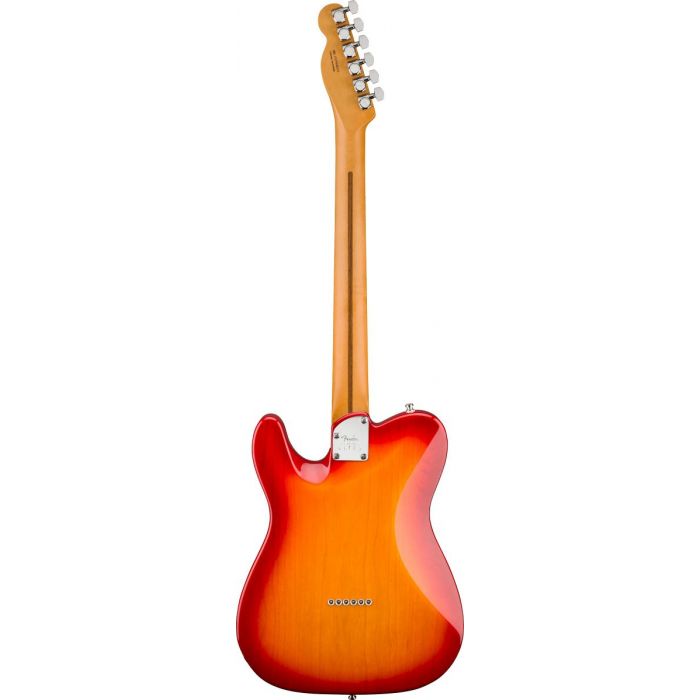 Full rear-sided view of a Fender American Ultra Telecaster MN Plasma Red Burst