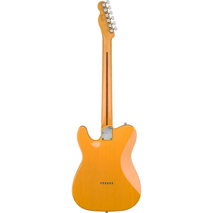Full rear-sided view of a Fender American Ultra Telecaster MN Butterscotch Blonde