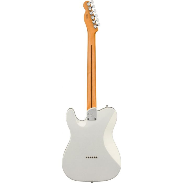Full rear-sided view of a Fender American Ultra Telecaster RW Arctic Pearl