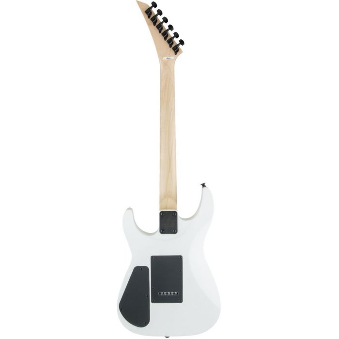 Full rear-sided view of a Jackson JS Series Dinky JS12 guitar with a Snow White finish