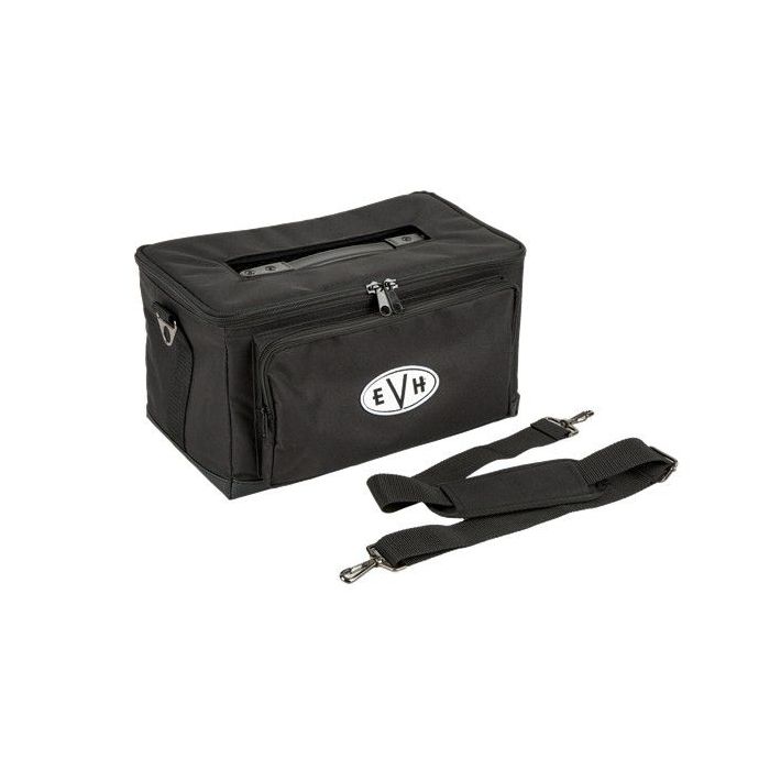 Full view of an EVH 5150III amp head gig bag and strap