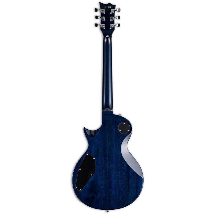 Rear view of a Cobalt Blue Eclipse-style electric guitar