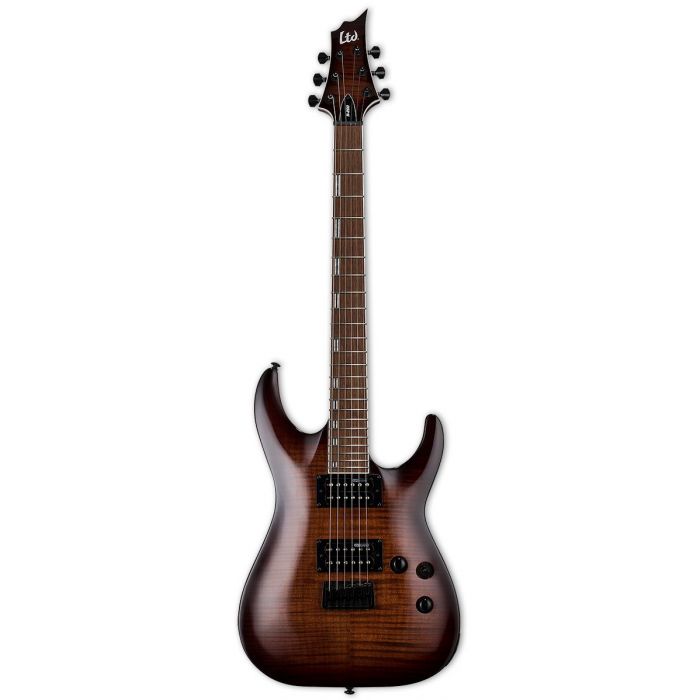 Fast playing electric guitar with a Flamed Maple top and Dark Brown Sunburst finish, from ESP